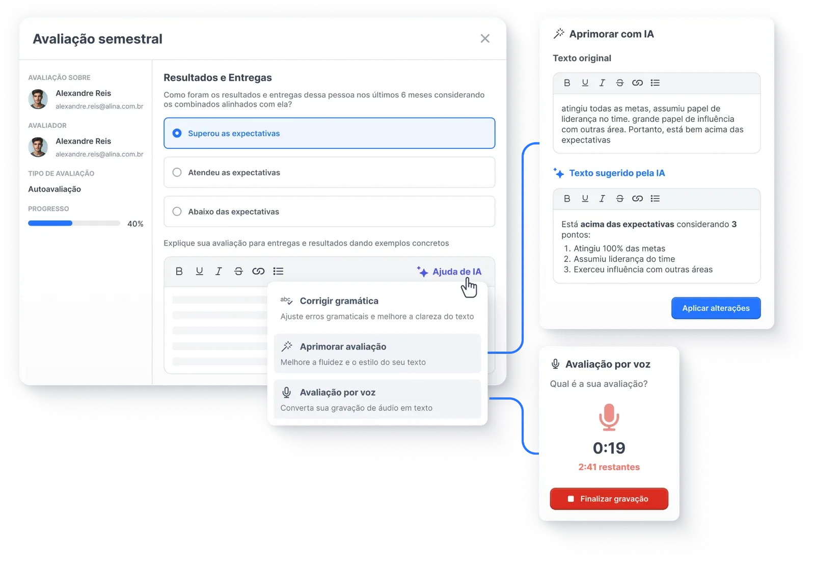 Avaliação de desempenho com inteligência artificial na Alina